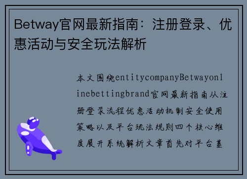 Betway官网最新指南:注册登录、优惠活动与安全玩法解析 Betway官网最新指南:注册登录、优惠活动与安全玩法解析